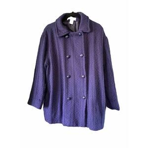 Boyne Weavers Womens Large Fisherman Knit Heavy Navy Blue Sweater Irish Ireland